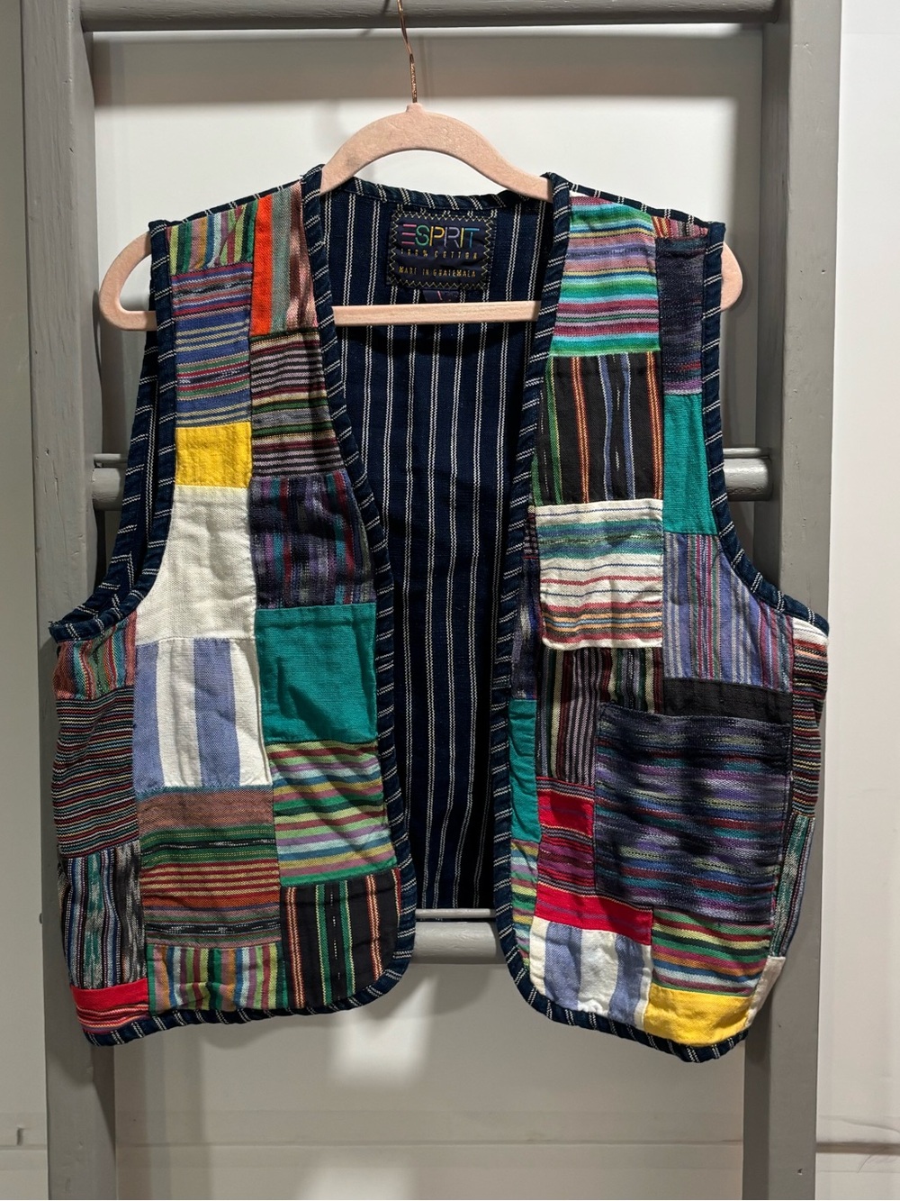 Esprit L vintage 90s Guatemalan-style cotton patchwork vest, retro, hippie, BoHo